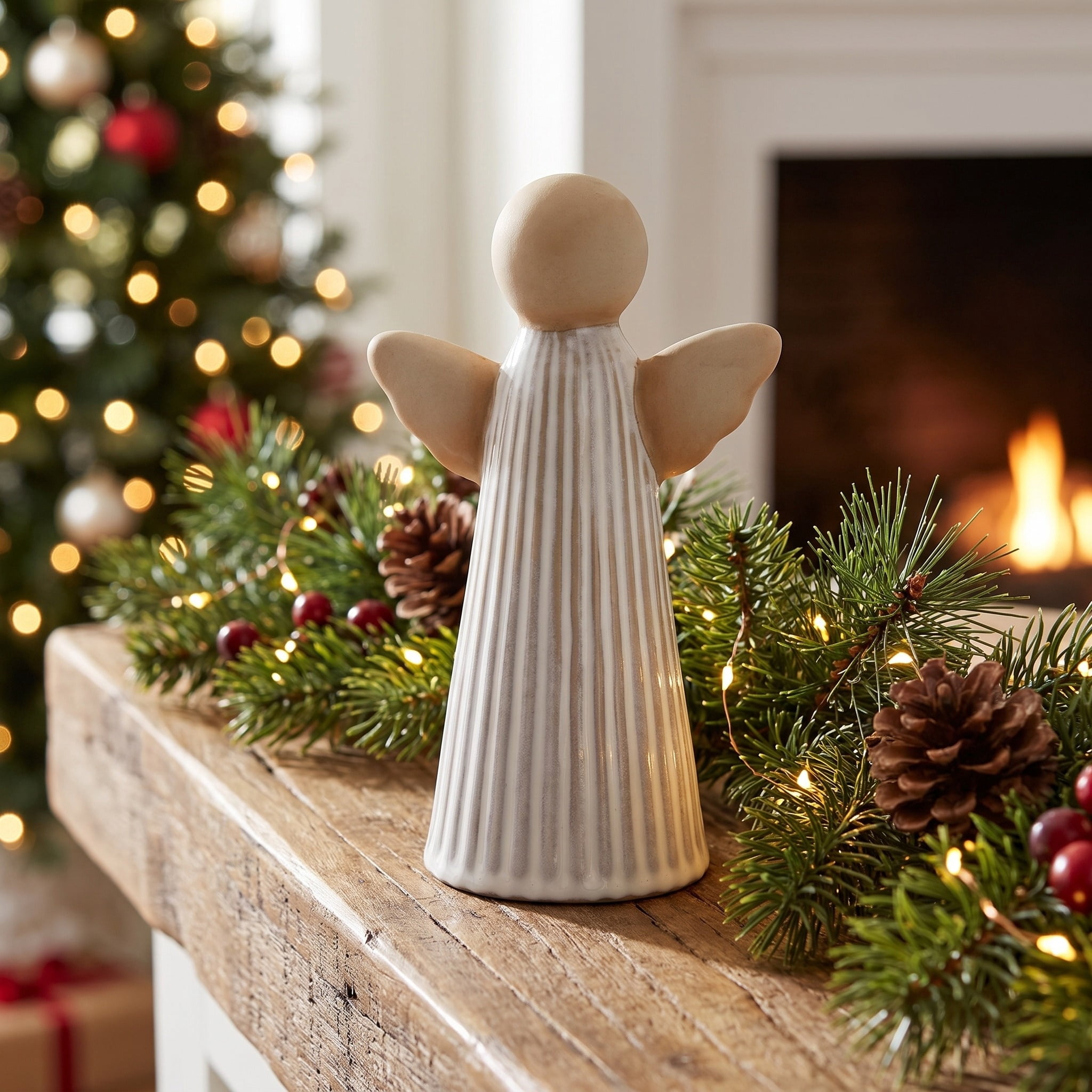 Ceramic Angel Christmas Decoration, Cream and White, 7.5", by Holiday Time