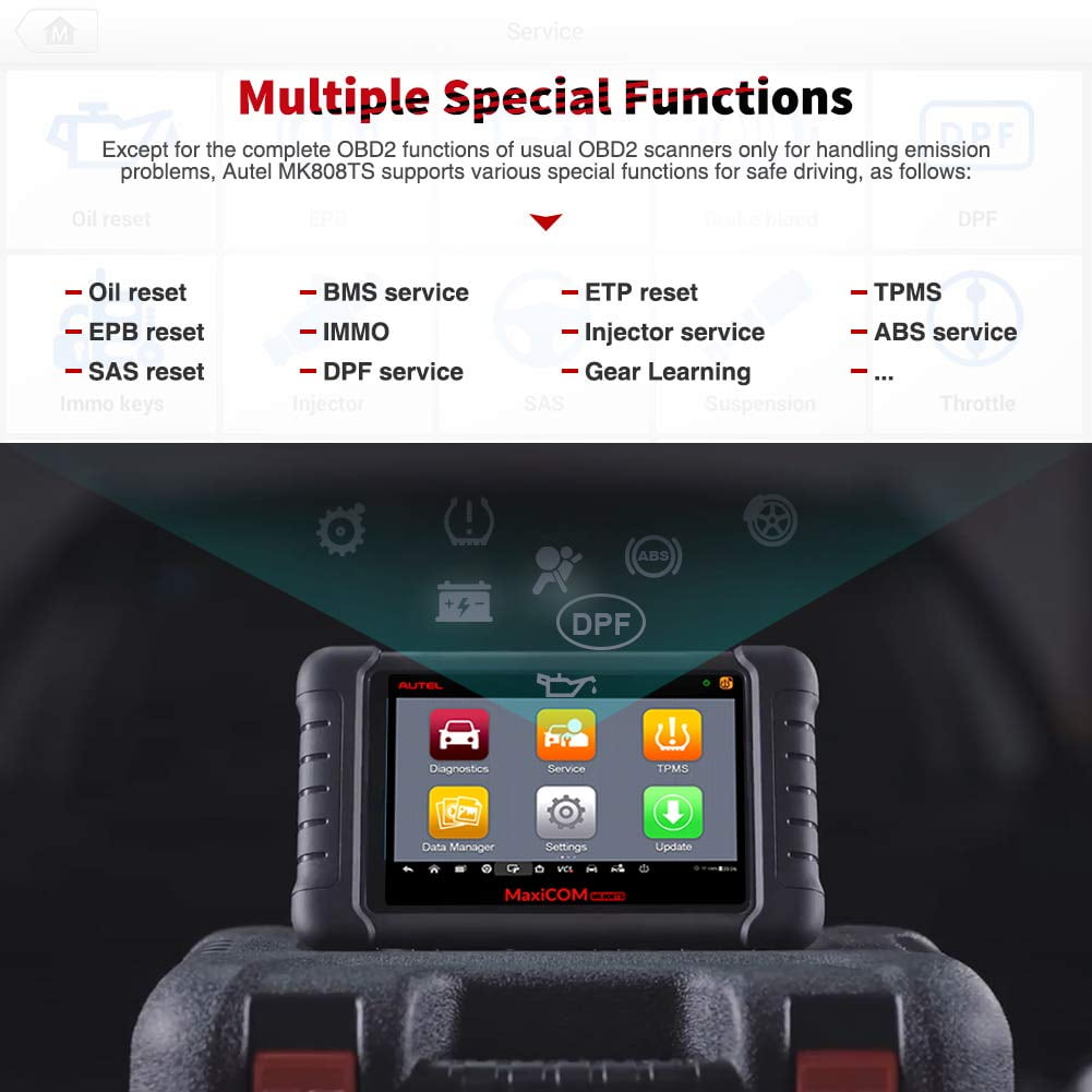 Md802+Maxicheck Pro Autel Maxicom Mk808 OBD2 Reader Car Diagnostic Scan Tool with All Systems Diagnosis and Service Functions Including Oil Reset Epb BMS Sas DPF Tpms Relearn