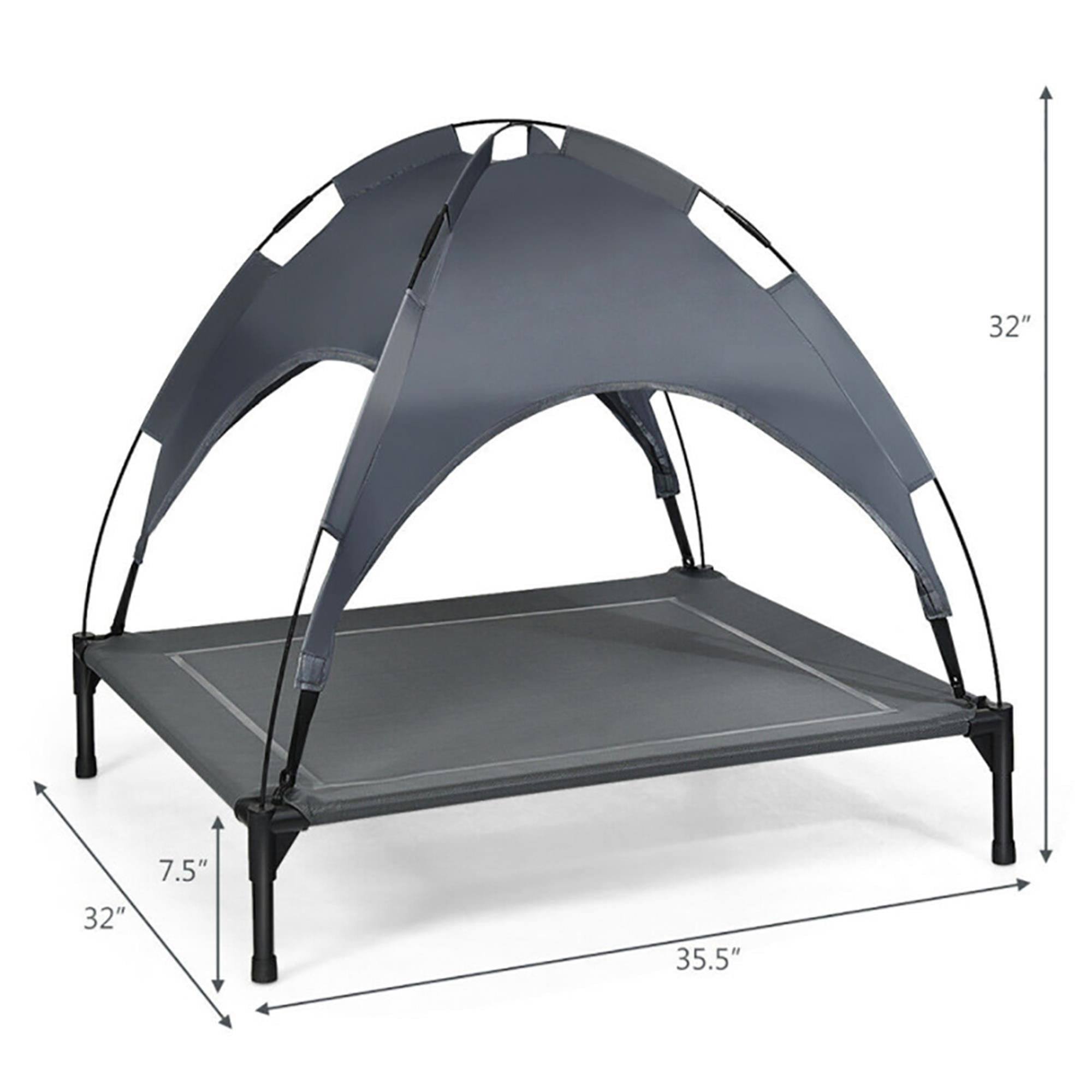 Kadyn 32" Outdoor Elevated Dog Cot with Removable Canopy Shade, Pet Bed for Camping Small Medium Dogs, Portable Cooling Raised Dog Bed with and Side for Beach, Gray