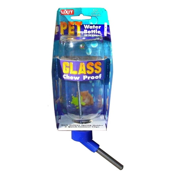 Lixit Glass Water Bottle for Small Animals Clear, Blue 8 oz