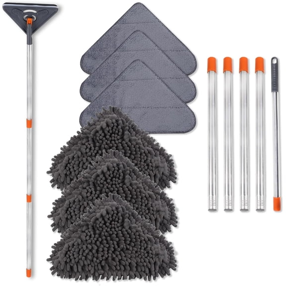 ZiqiWall Cleaner Mop with 79 Inch Long Handle, 360° Rotating, for Ceiling Fans Walls Baseboard Floors, Includes Squeegee & 6 Pads