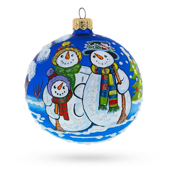 Snowman Family Glass Ball Christmas Ornament 4 Inches