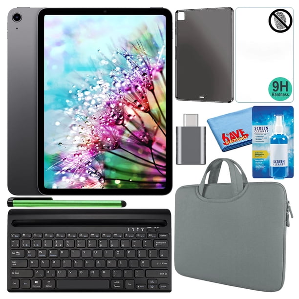 Apple iPad Air de 10,9" (2022, 64 GB, chip M1, Wi-Fi/Celular, gris espacial) (MM6R3LL/A) Paquete con funda gris con cremallera + protector de pantalla + funda de TPU + teclado + limpiador LCD Apple MM6R3LL/A