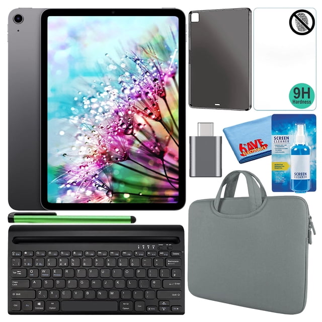 Apple iPad Air de 10,9" (2022, 64 GB, chip M1, Wi-Fi/Celular, gris espacial) (MM6R3LL/A) Paquete con funda gris con cremallera + protector de pantalla + funda de TPU + teclado + limpiador LCD Apple MM6R3LL/A
