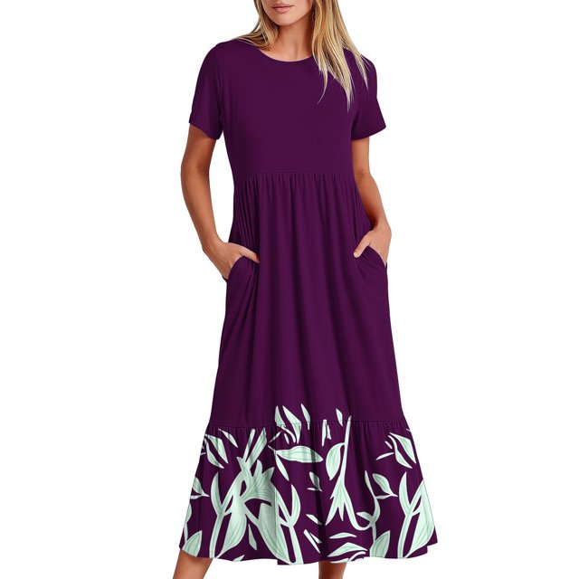 Robes pour Femmes Col Rond Manches Courtes Robe Imprimée