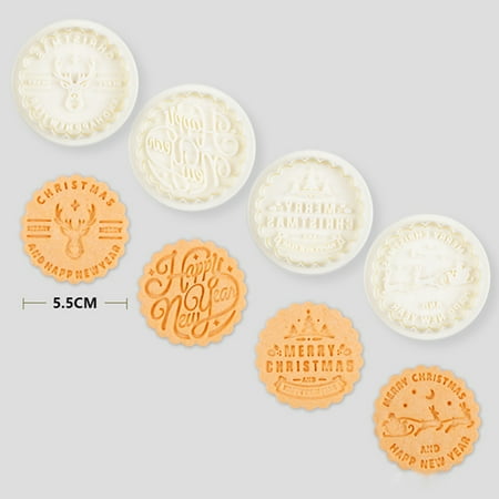

Christmas Cookie Cutters Stamps for Kids Cute Round Biscuit Mold Fondant Baking Birthday Party