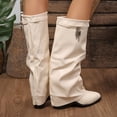 thumbnail image 4 of Viluyesy Mid Calf Boots for Women Block Heel Pointed Toe Slouchy Faux Leather Side Zipper Casual Dressy Fashion Shoes Beige Size 7, 4 of 9