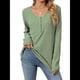 thumbnail image 3 of Camisetas de Rayas de Larga para Mujer, Camisetas Informales con Cuello en V y Botones para Otoño, Blusas Modernas. Verde y XL, 3 of 9