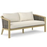 Simpli Home Parkside 70 inch Wide Contemporary Outdoor Sofa in Natural Polyester Fabric, Fully Assembled