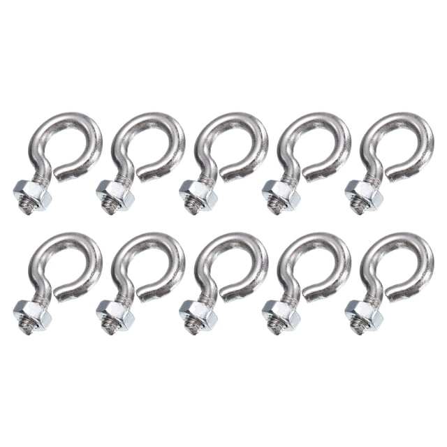 Uxcell 10 Paquete Ojos de Perno, M4 x 7mm Acero Inoxidable Rosca Ojos Plata con Tuerca para Colgar o Asegurar Cables