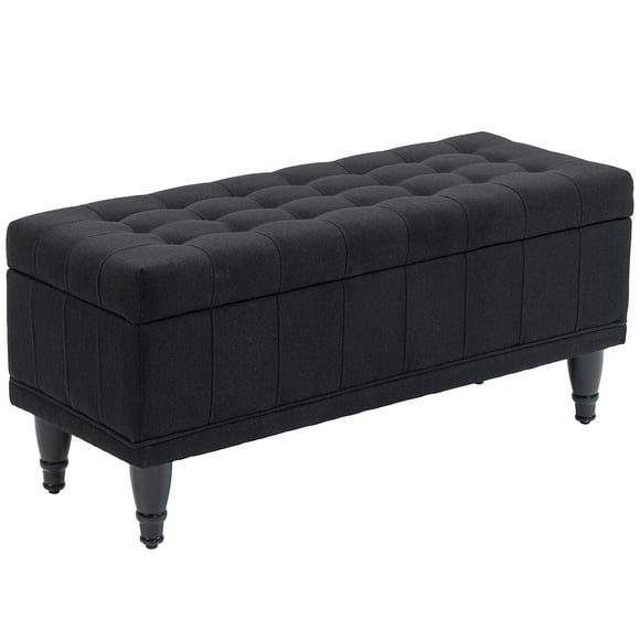 CoSoTower Storage Ottoman, Linen Fabric End of Bed Bench with Button Tufted Storage Bench for Bedroom, Black