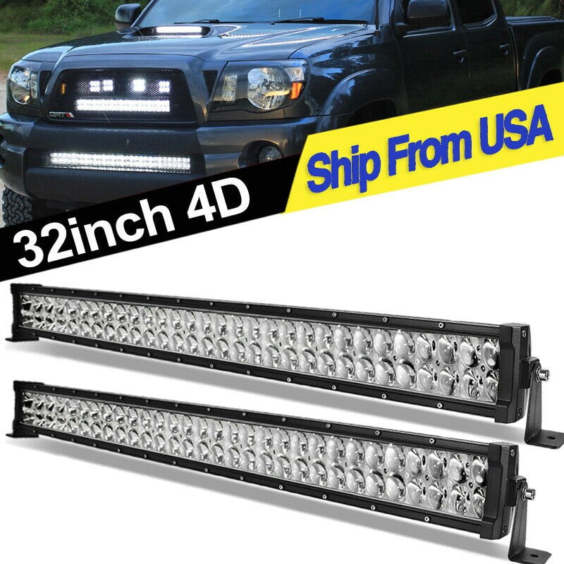 4" Pods Fog FOR SUV Jeep UTE 32“ 30" LED Light Bar Spot Flood Combo 