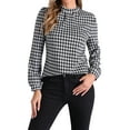 thumbnail image 2 of INSPIRE CHIC Houndstooth Print Blouses for Women's Mock Neck Long Sleeve Elegant Blouse Tops, 2 of 6