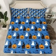 thumbnail image 7 of Manfei Cartoon Pumpkin Full Size Sheets for Kid, Gothic Castle Bat Bed Sheets, Blue Horror Halloween Sheet Sets, Ultra Soft Home Decor, 4pcs, 7 of 7