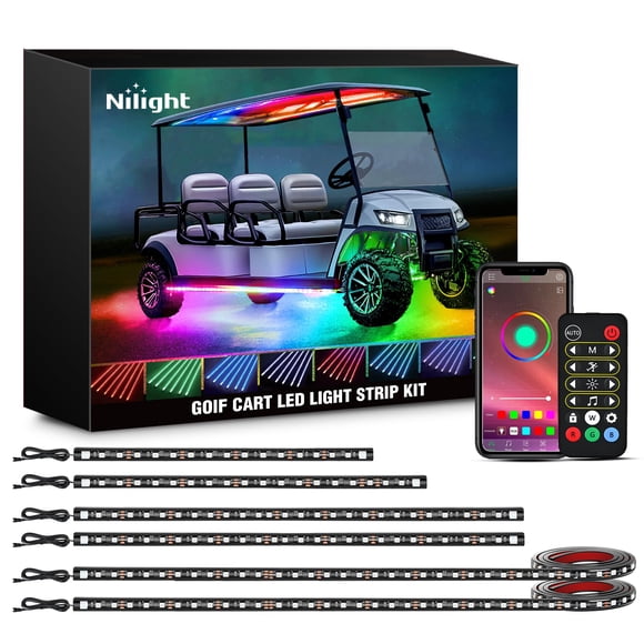 Nilight 6 Pcs Kit de Lumière de sous-Corps de Voiturette de Golf avec Lumières de Canopée Couleur de Rêve Éclairage d'Accentuation Néon Multi-Mode Application Télécommande Son Synchronisation Musicale Active