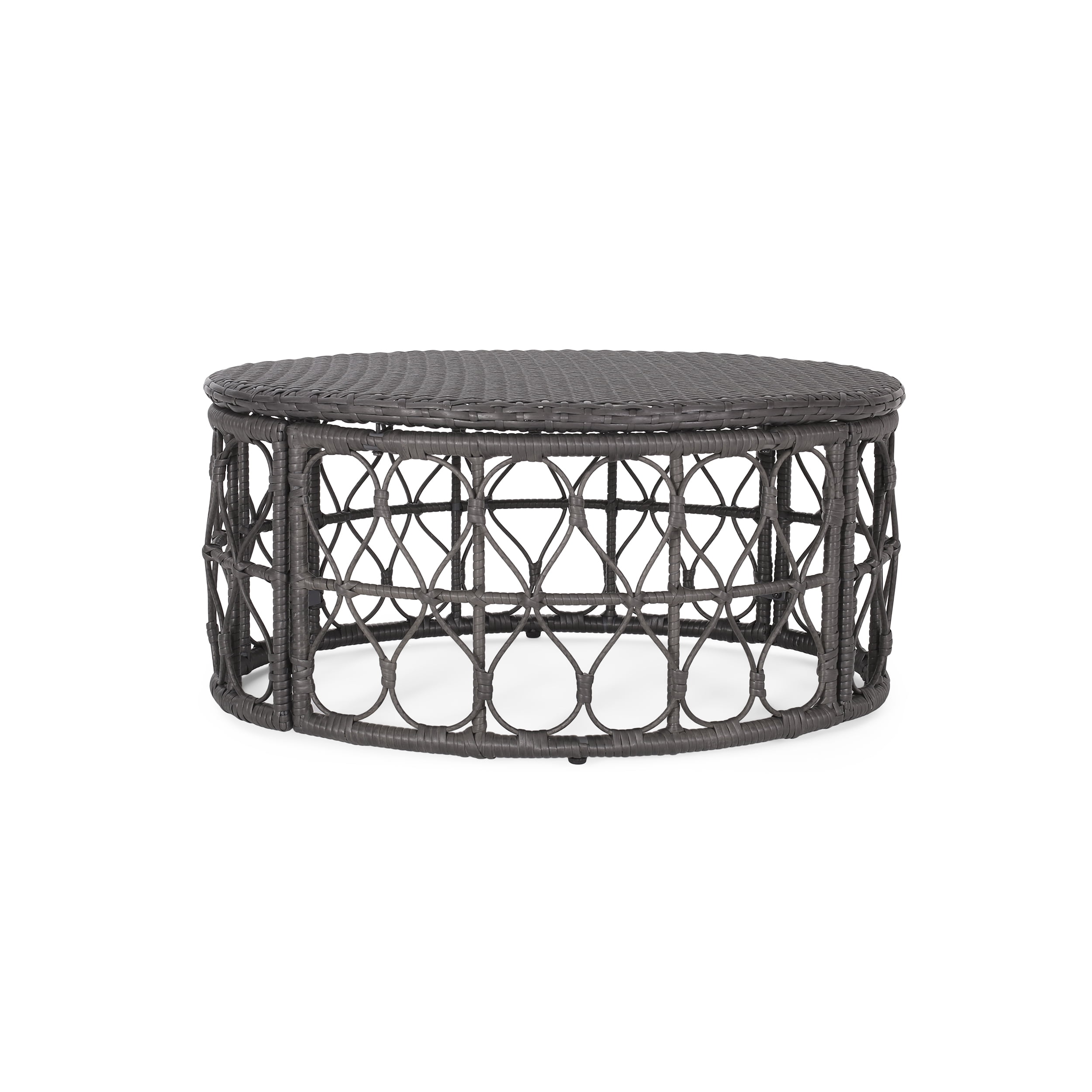 Outdoor Wicker Weave Coffee Table, Leisure Center Table for Patio Garden, Gray