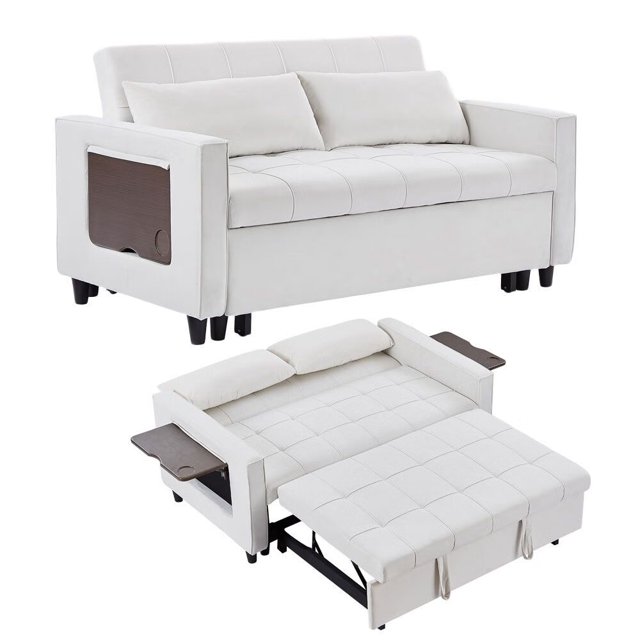 Sleeper Sofa, Sofa Bed 2 in 1 Pull Out Couch Bed with Wing Table for Living Room, Loveseat