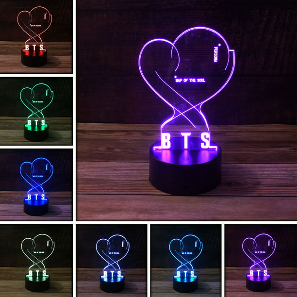3D BTS Desk Light - 7 Color LED Lamp Base with USB Battery and Touch control Rotating Fade or Solid Color mode. Makes a perfect Nightlight for Kids or Unique Gift