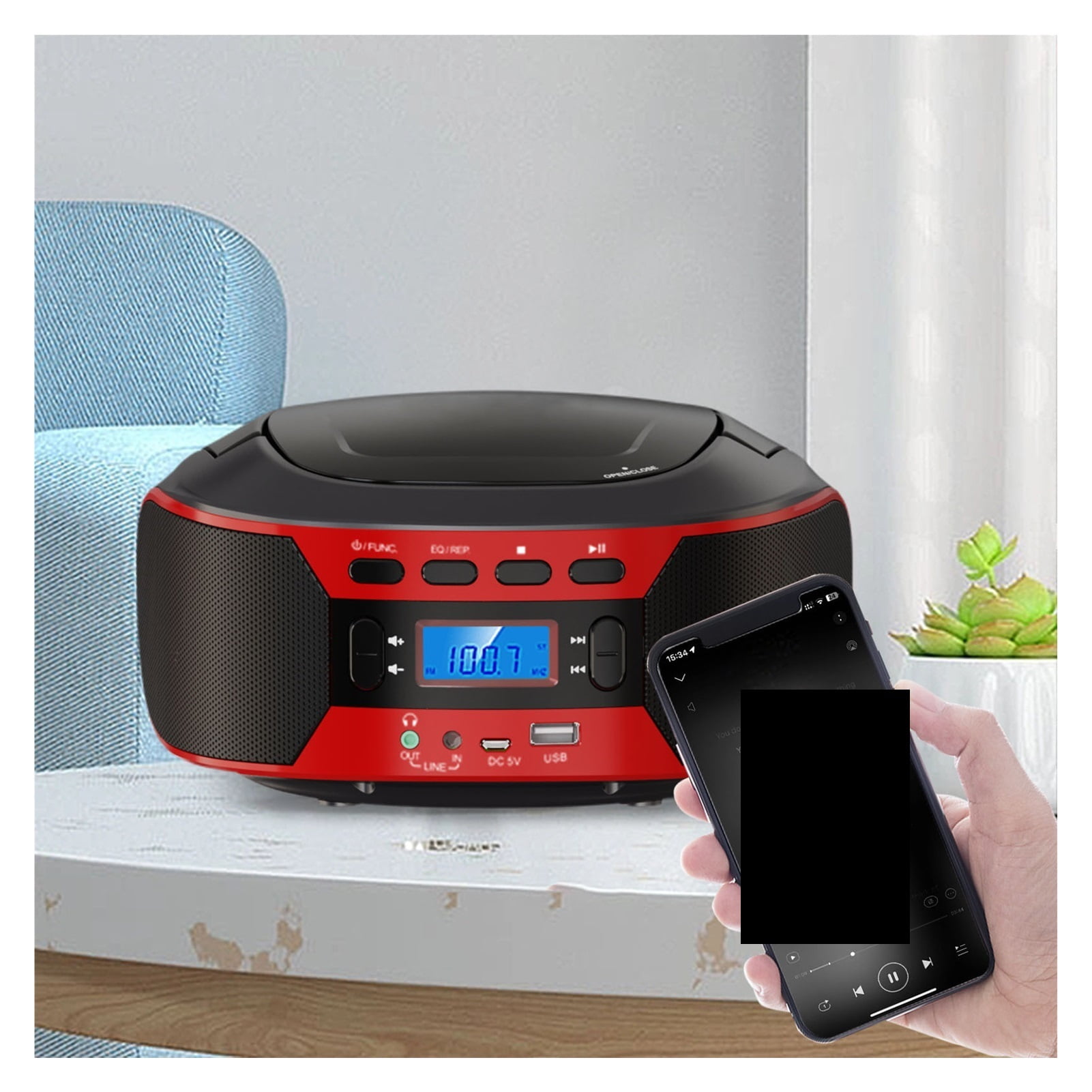 CD Player Bluetooth AUX IN Input Support Headphones 5 EQ Modes Multifunctional Digital ,Multi-Functional