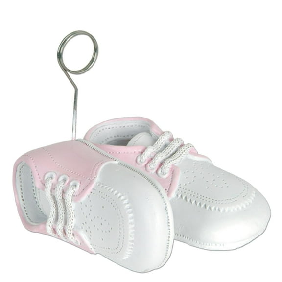 Beistle Baby Shoes Photo/Balloon Holder, white with pink upper (Case of 6)
