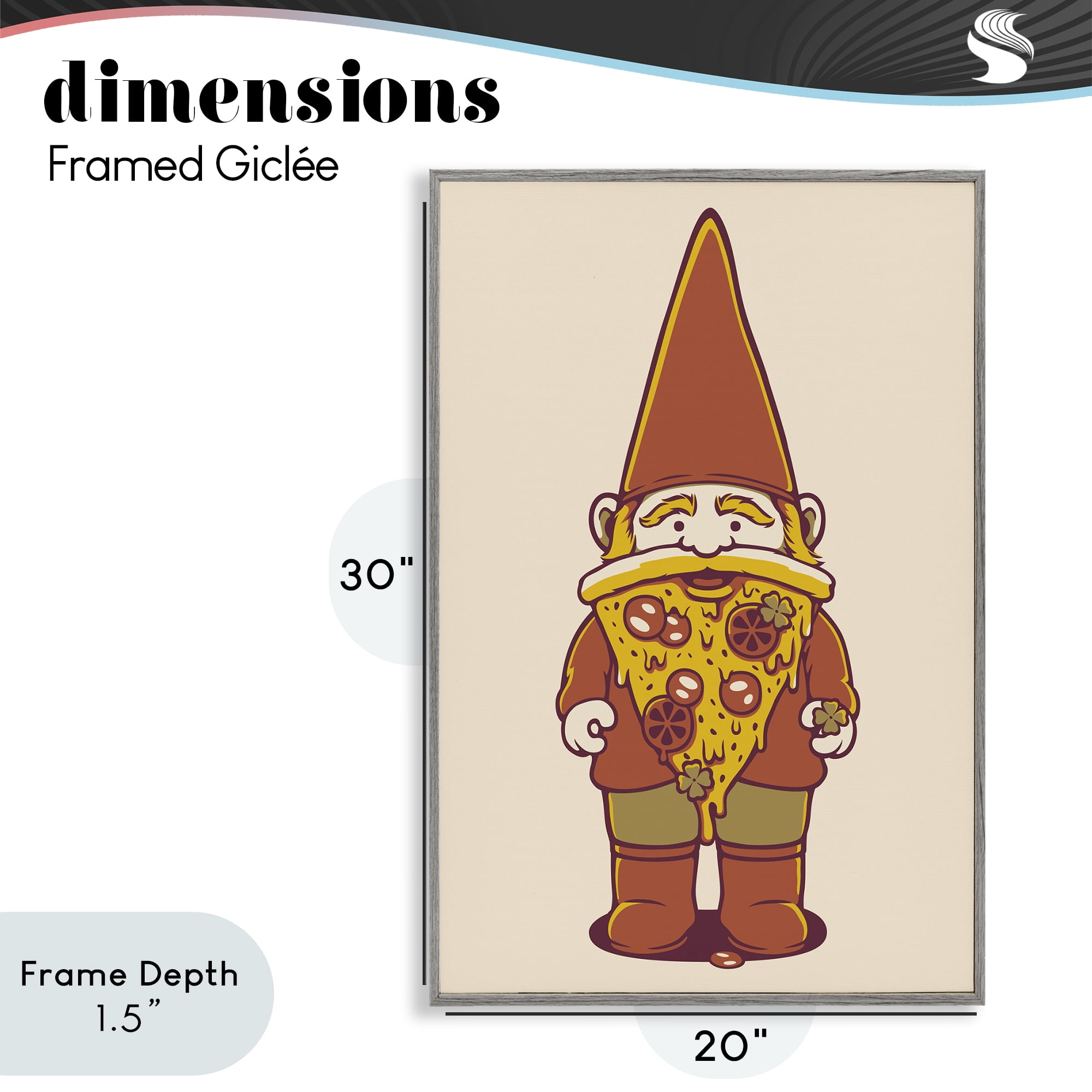 Stupell Industries Happy Pizza Gnome Gray Framed Giclee Art, design by Tobe Fonseca