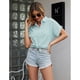 thumbnail image 3 of Blusa con cuello vuelto, camisa de manga corta con botones para mujer, camisa de color liso confeccionada por expertos, 3 of 5