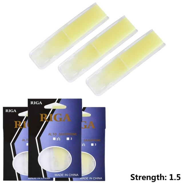 Mosiee Lot de 3 Anches de Sax Alto en Forme de U Parfaites en Résine Anches Jaunes Force 1.5 2.0 2.5 Anti-Humidité Accessoires de Saxophone
