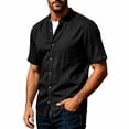 thumbnail image 4 of Kalauyu Men Short Sleeve Button Down Shirts Stand Collar Casual Summer Fashion Lightweight Solid Color Top, 4 of 7