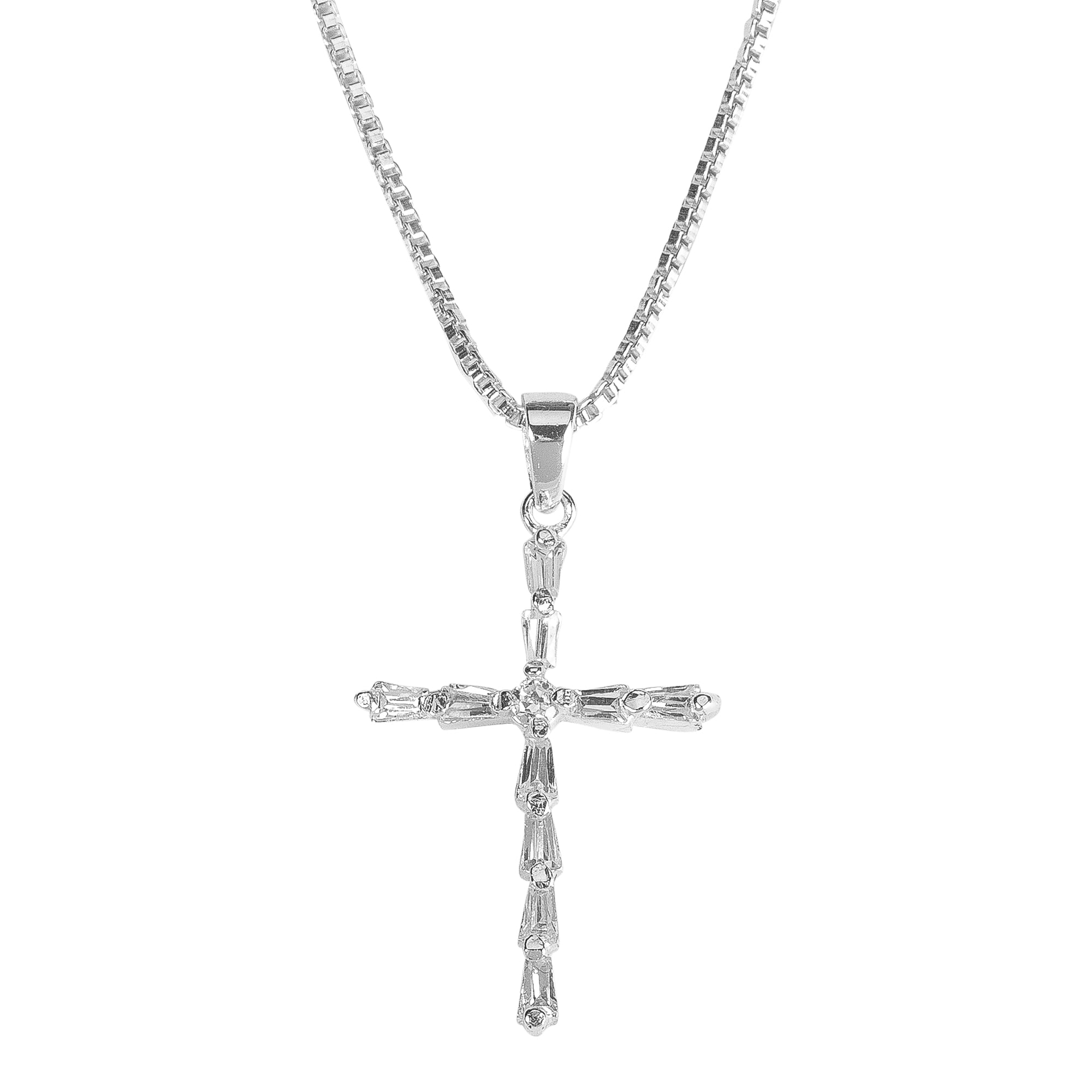 Dicksons Mothers Journey Cubic Zirconia Cross Womens 18 Inch Silver-Plated Necklace