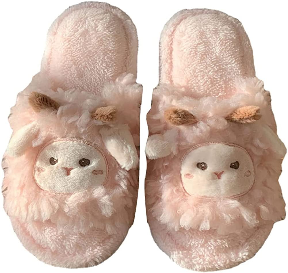 PIKADINGNIS Cute Sheep Plush Slippers For Women Big Ear Fluffy Slippers  2022 Winter Warm Plush Funny Slippers Girls Bedroom Home Slides