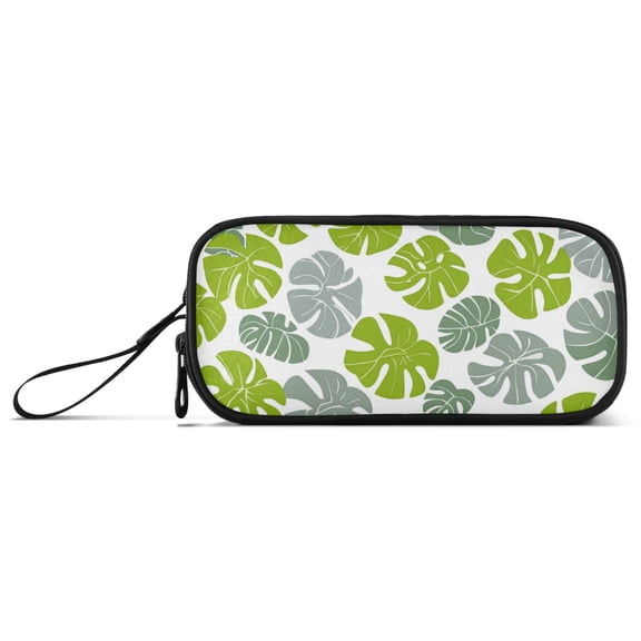 Cartoon Monstera Leaves Pencil Case Stationary Holder Pen Bag Pencil Pouch Tool Organizer 3 Compartments