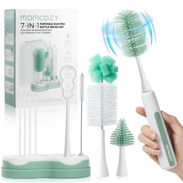 Juego de cepillos eléctricos para biberones Momcozy con tendedero 7 en 1