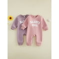 thumbnail image 3 of Cjfdfy Nebworn Baby Girl Daddy's Girl Outfit Fall Winter Clothes Warm Fleece Romper One Piece Long Sleeve Crew Neck Embroidery Letters Casual Jumpsuit, 3 of 9