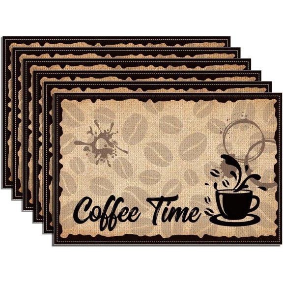 6Pcs Coffee Bar Placemat 11.8x17.7 Inch Coffee Time Table Mats Mocha Latte Coffee Bar Decoration Table Place Mats for Coffee Machine Coffee Station Coffee Bar Reception Rooms Kitchen