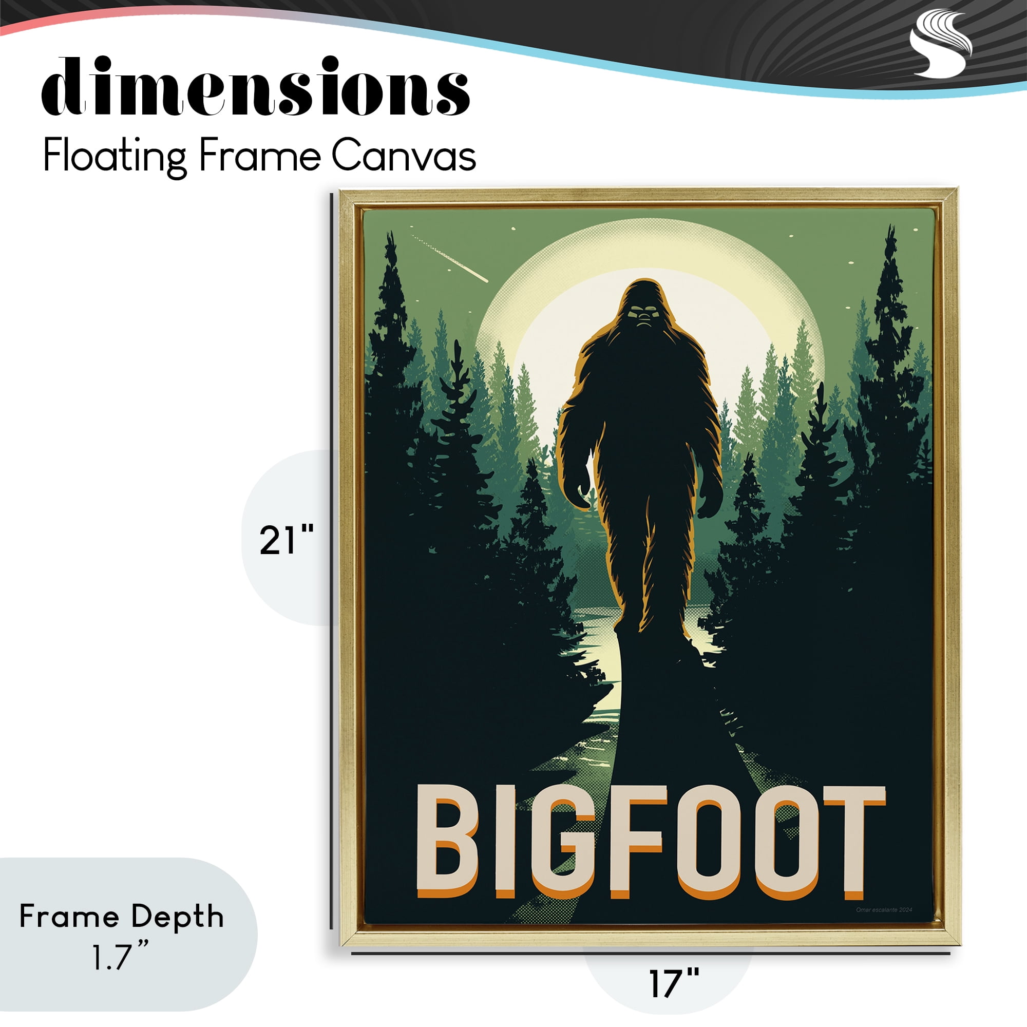 Stupell Industries Cryptid In The Woods Gold Framed Floater Canvas Wall Art, design by Omar Escalante
