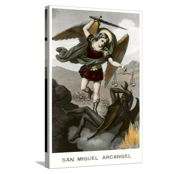 Art.com St. Michael the Archangel Fighting Dragon Stretched Canvas Print Wall Art, 16" x 24"