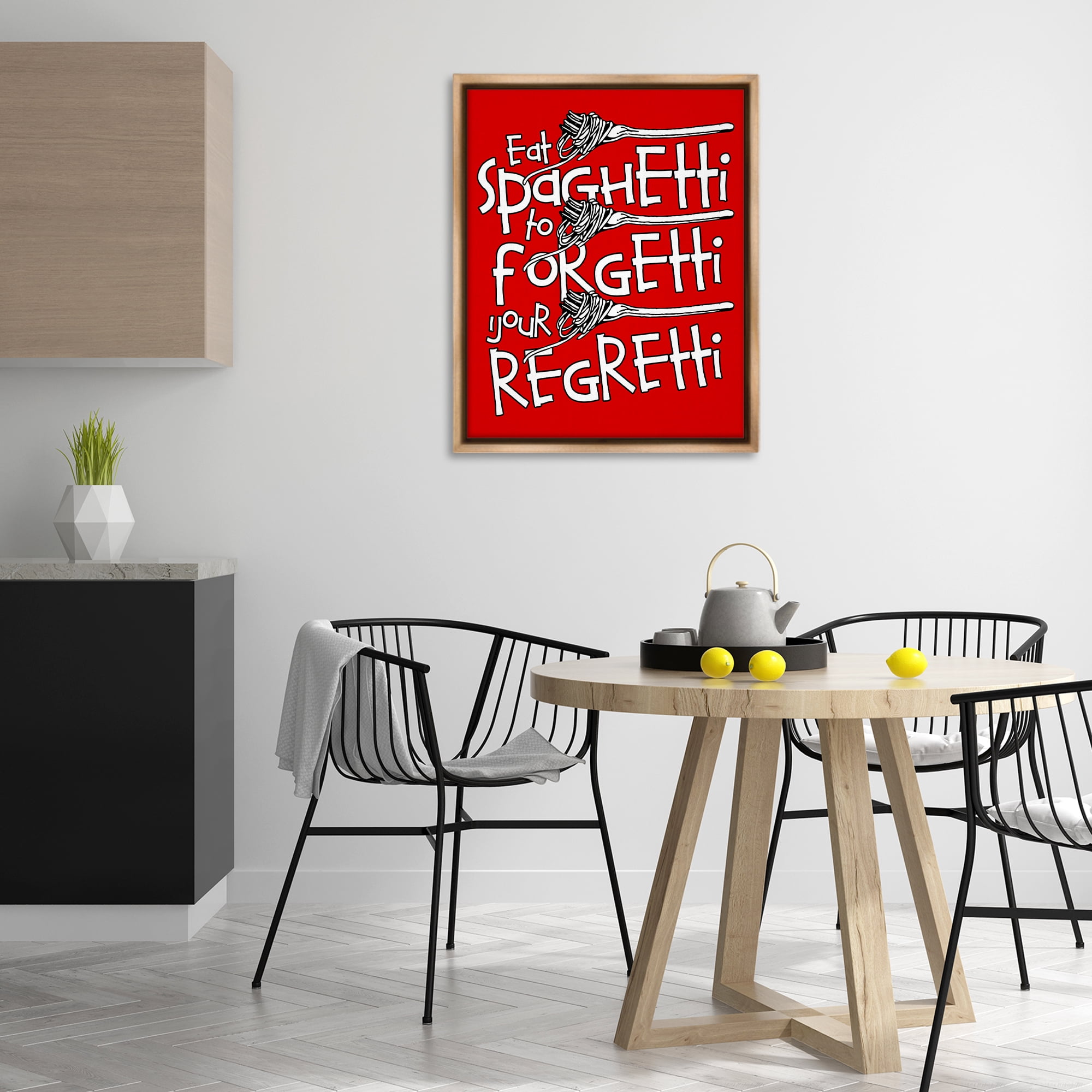 Stupell Industries Funny Eat Spaghetti Phrase Food & Beverage Painting Brown Floater Framed Canvas Art Print Wall Art, 25 x 31