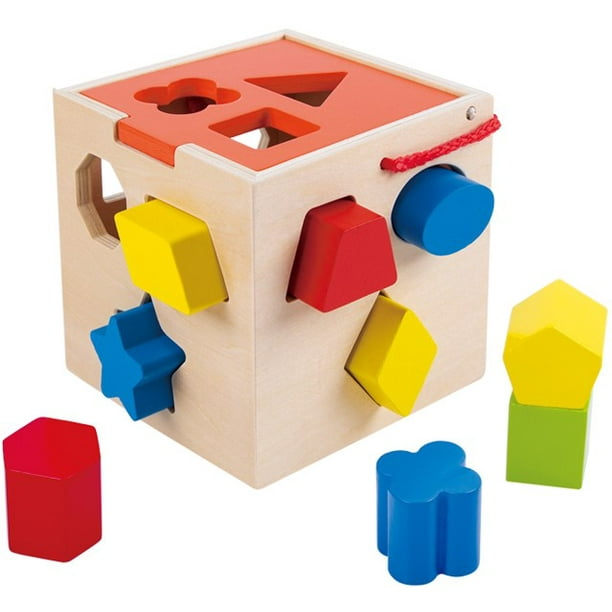 TOOKYLAND Wooden Shape Sorting Cube Sorter Box Educational Toy, Ages