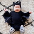 thumbnail image 2 of CONZONE Halloween Bat Romper for Boys Striped Long Sleeve Hallowmas Jumpsuit with Hat for Kids Funny Child Onesie Size 18-24 Months, 2 of 8