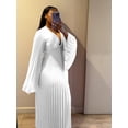 thumbnail image 3 of AURA Women Plus Size V Neck Bodycon Long Dress Elegant Long Sleeve Solid Color Dress, 3 of 5