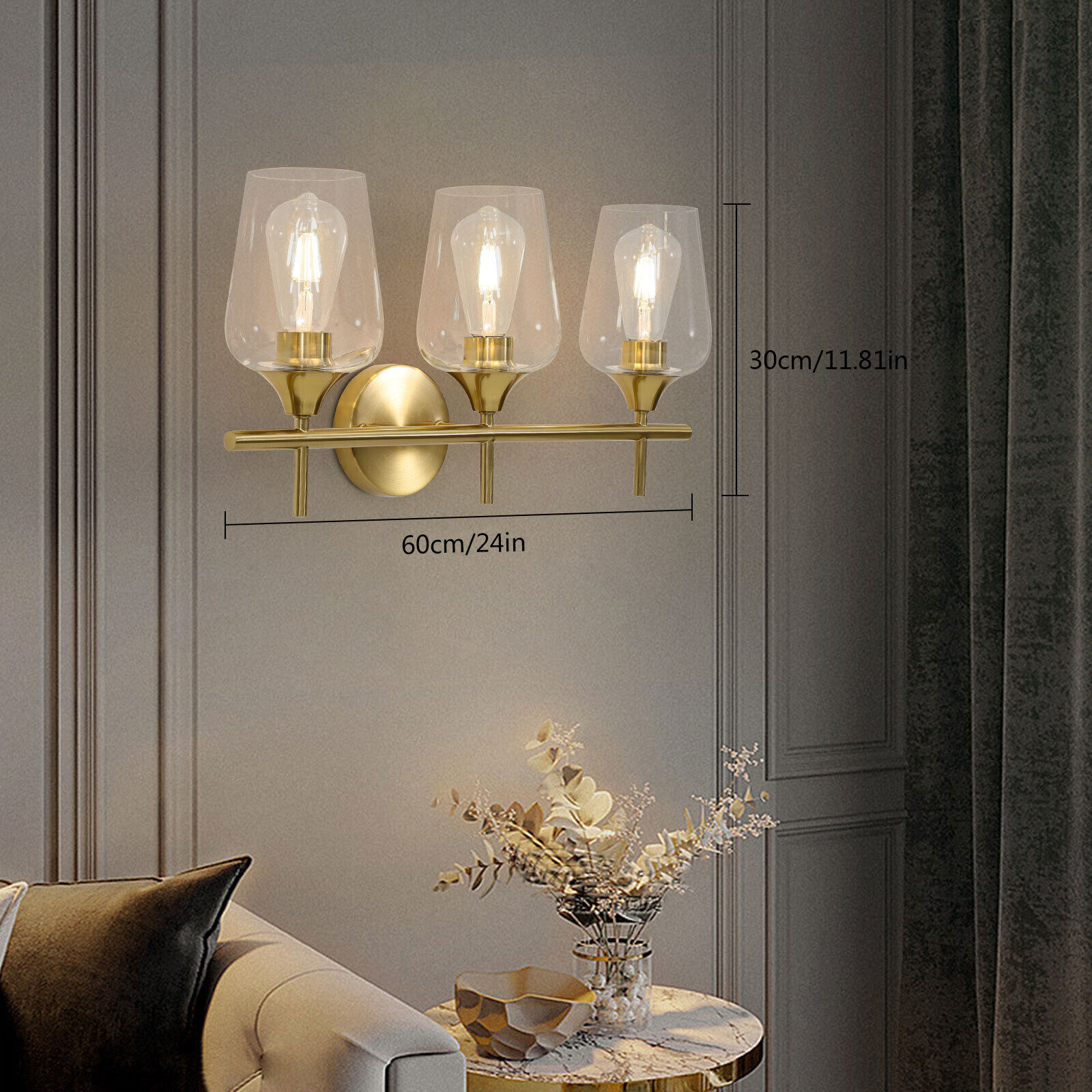 Miumaeov 3Lights Gold Bathroom Vanity Light Fixtures Wall Sconce Over