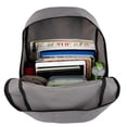 thumbnail image 3 of 17”L Multi Pocket Dual Zipper Backpack with 2 Front Zippered Accessory Pockets and Large Main Compartment for Work, School, Travel and Commute in Charcoal and Gray, 3 of 6