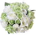 thumbnail image 1 of 2pcs Artificial Flowers Roses (1-green With White, 2 Bouquet), 1 of 4