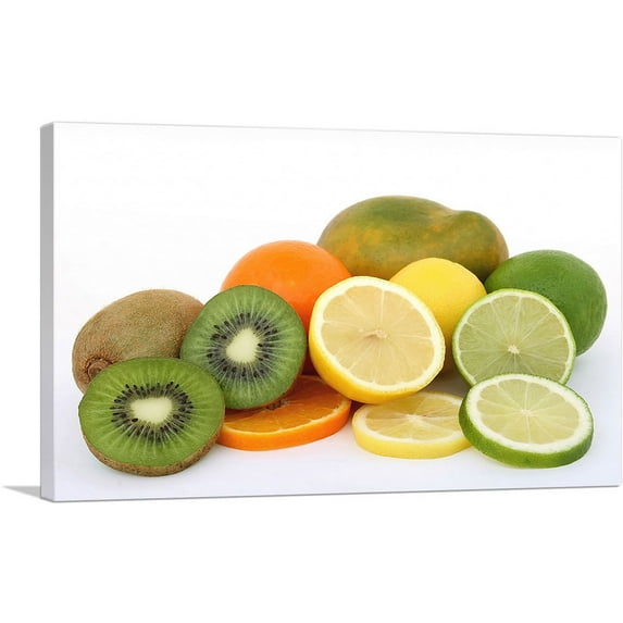 ARTCANVAS Kiwi Lemon Limette Orange Papaya Fruits Supermarket decor Canvas Art Print - Size: 12" x 8" (0.75" Deep)