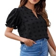 thumbnail image 2 of Camisa de manga corta abullonada, camisas de gasa para mujer, camisa informal con pompones para mujer, camisas de gasa para mujer, tecnología de vanguardia, 2 of 6