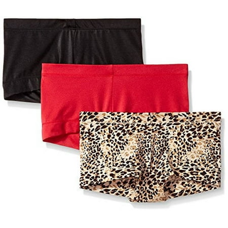 Maidenform Women's 3-Pack Dream Boyshort Panty, Neutral Snow Leopard/Camera Red/Yarn/Black, 6