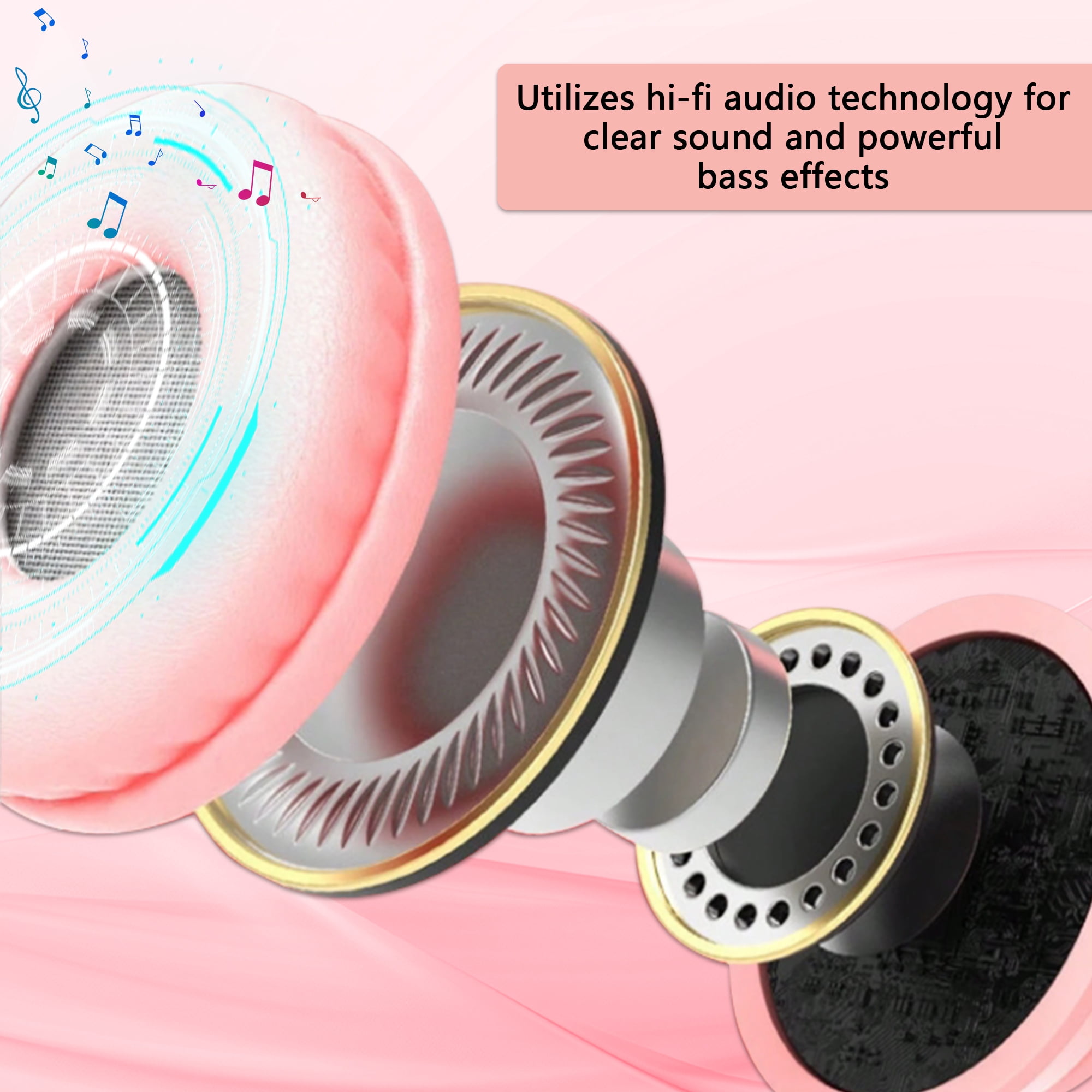 2Packs Rabbit Ear Kids Wireless Headphones with Microphone,Headphones for Girls Boys for School,Volume Limiter,Teens Toddlers Wireless Headphones,for Mobile Phones/Tablet/PC,Pink&Black