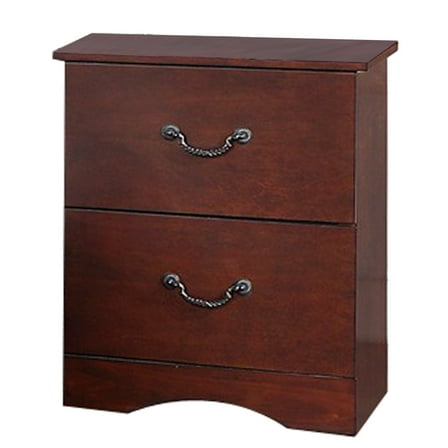 Bran 27 Inch 2 Drawer Nightstand Pine Wood Grain Details Cherry Brown - Saltoro Sherpi