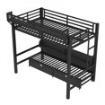 thumbnail image 5 of Twin XL over Twin XL Bunk Bed with Storage Shelves and Drawers,Multifunctional Metal Bunk Beds with USB Ports and LED Lights, Lower Bed that can be converted into a sofa, Black, 5 of 18