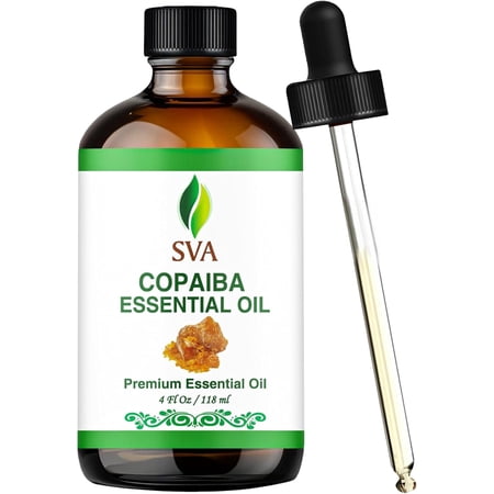 SVA Copaiba Essential Oil – 4 Fl Oz – 100% Natural Copaiba Oil - for Diffuser Hair Care Face Skin Care Aromatherapy Scalp and Body Massage Soap and Candle Making – with Dropper